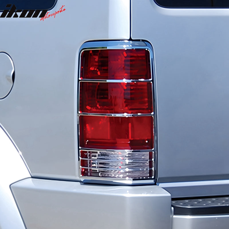 IKON MOTORSPORTS, Tail Light Bezel Compatible With 2007-2011 Dodge Nitro, 2PCS Driver Passenger Side Rear Tail Lights Taillights Bezel Covers Assembly Replacement ABS Chrome