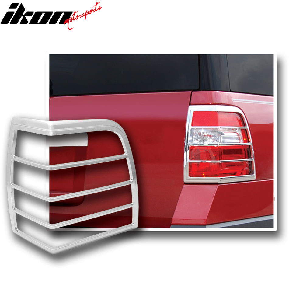 IKON MOTORSPORTS, Tail Light Bezel Compatible with 2007-2013 Ford Expedition, Chrome ABS Rear Taillight Lamps Frame Cover Trim Accessories 2PCS