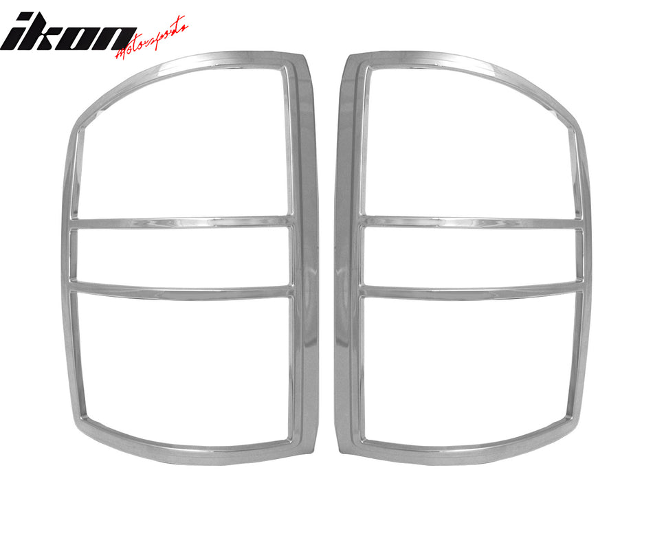 IKON MOTORSPORTS, Tail Light Bezel Compatible with 2014-2018 GMC Sierra, Chrome ABS Rear Taillight Lamps Frame Cover Trim Accessories 2PCS