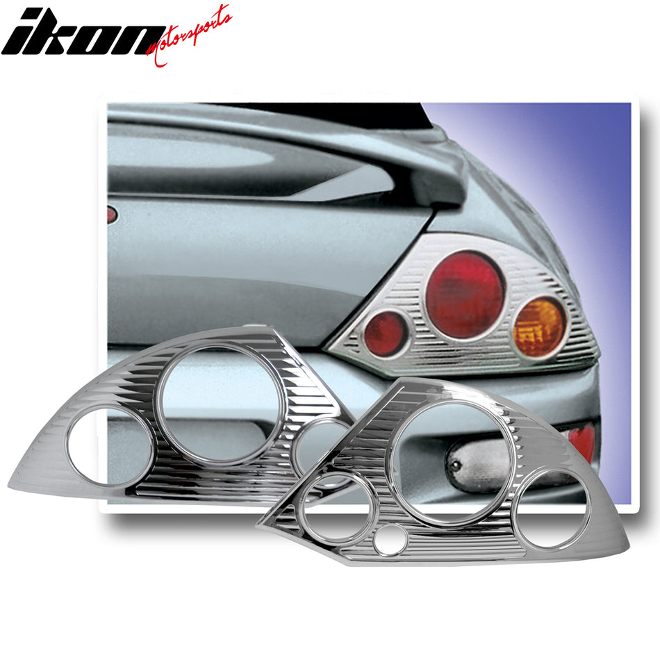 IKON MOTORSPORTS, Tail Light Bezel Compatible with 2000-2005 Mitsubishi Eclipse, Chrome ABS Rear Taillight Lamps Frame Cover Trim Accessories 2PCS