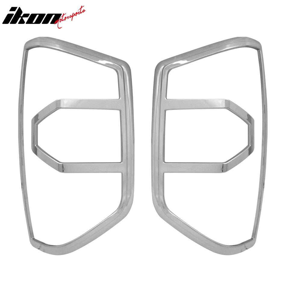 IKON MOTORSPORTS, Tail Light Bezel Compatible With 2014-2016 Toyota Tundra, 2PCS Driver Passenger Side Rear Tail Lights Taillights Bezel Covers Assembly Replacement ABS Chrome