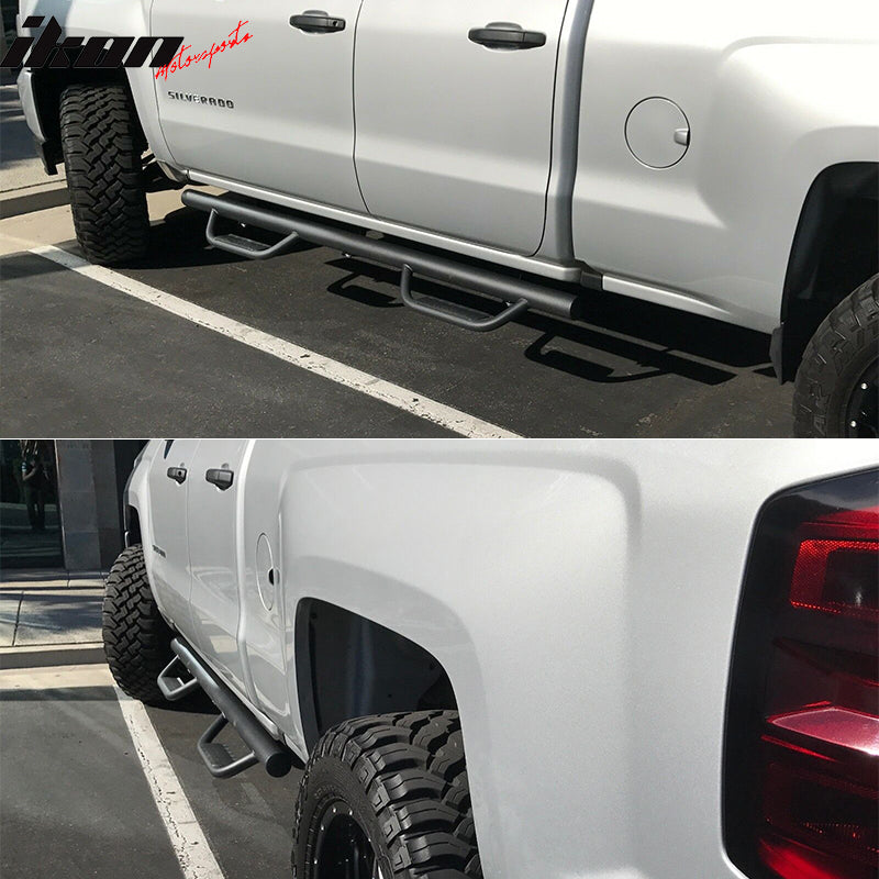 IKON MOTORSPORTS, Running Boards Compatible With 2007-2018 Chevy Silverado & GMC Sierra Extended/Double Cab, 2PCS Side Step Bars Nerf Bars Added on Bodykit Replacement Black, 2013 2014 2015 2016 2017