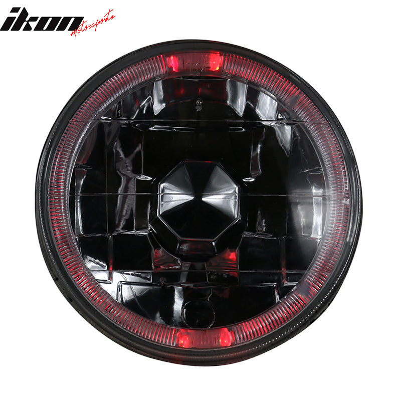 Head Lights Compatible With Most Vehicles, Universal 5 Inch Round Headlights Conversion Angel Eye Crystal Clear Red Halo Light Pair by IKON MOTORSPORTS