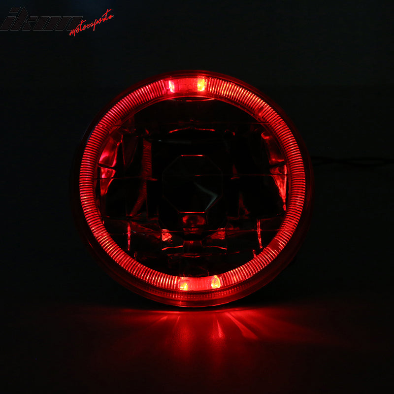 5 Inch Round Headlights Conversion Angel Eye Crystal Clear Red Halo LED Pair