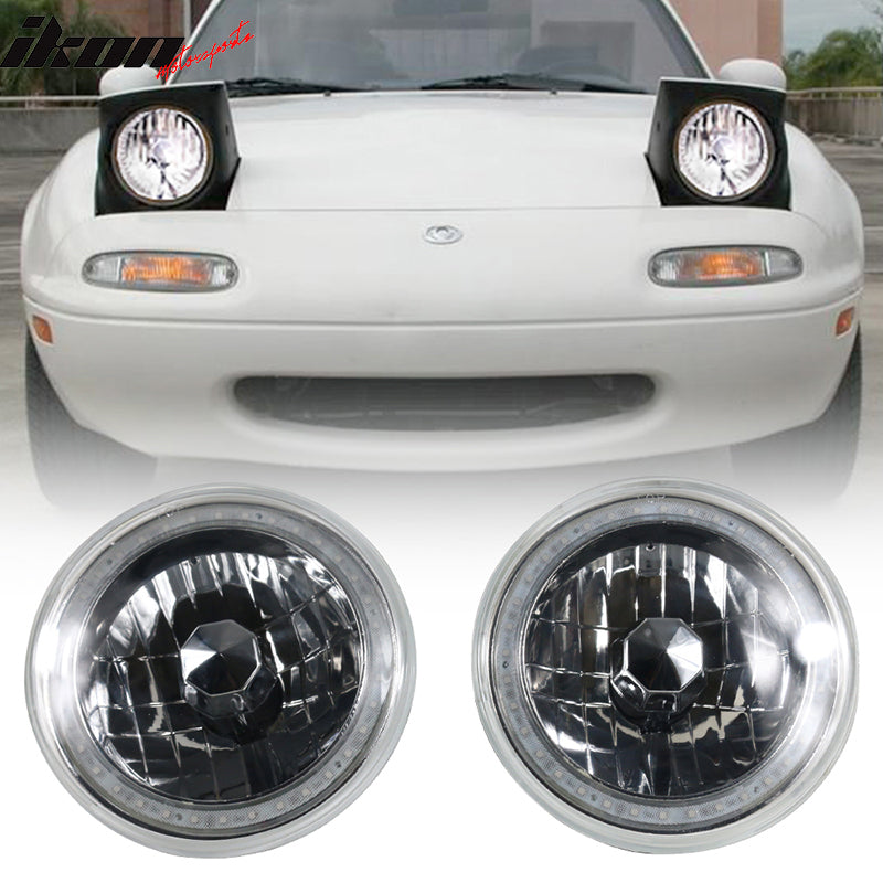 Universal 7In Round Chrome With RGB Halo Projector Headlights H4