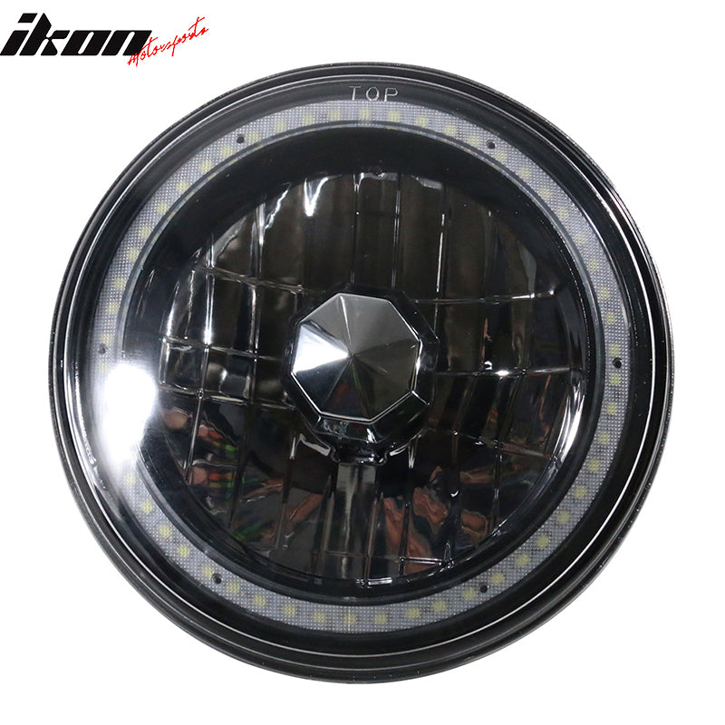 Head Lights Compatible With Most Vehicles, Universal 7" H6024 6014 Halogen White Light Halo Ring H4 Light Bulb Angel Eye Headlight Lamp by IKON MOTORSPORTS