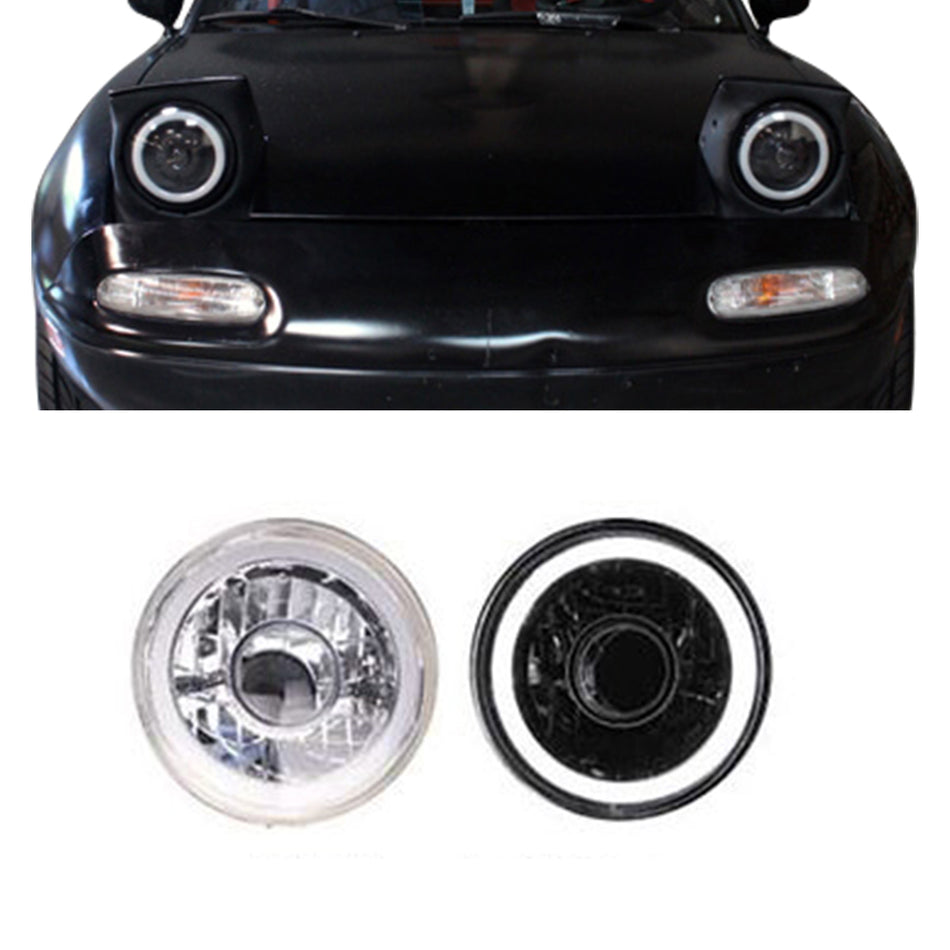 Head Lights Compatible With Most Vehicles, Universal 7 Inch Round Chrome With White CCFL Halo Headlight Conversion by IKON MOTORSPORTS