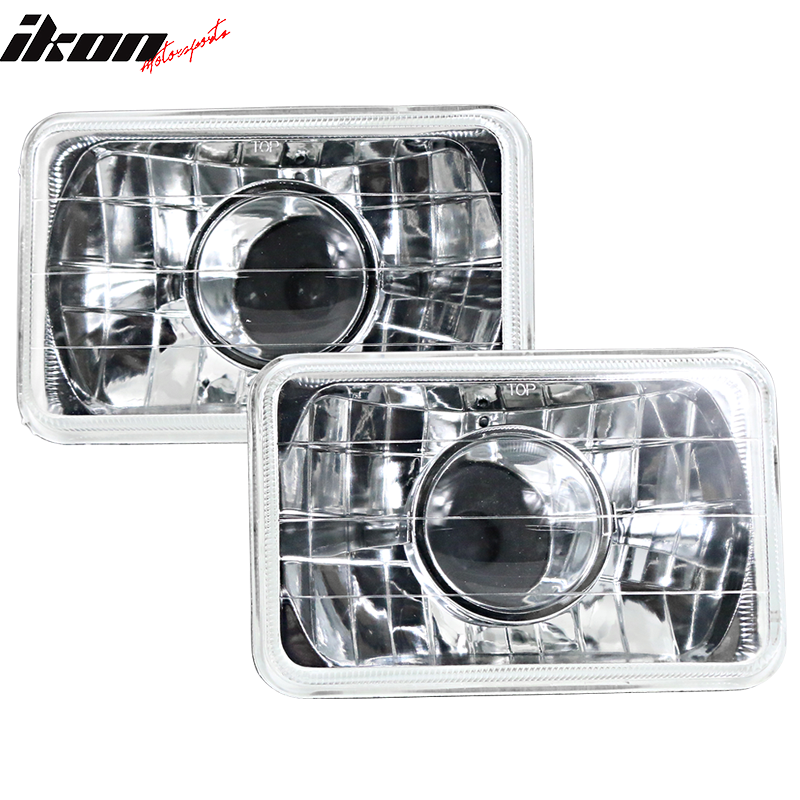 Head Lights Compatible With Most Vehicles, Universal Chrome 7x6 Square H4 Diamond Projector Headlights Left Right by IKON MOTORSPORTS