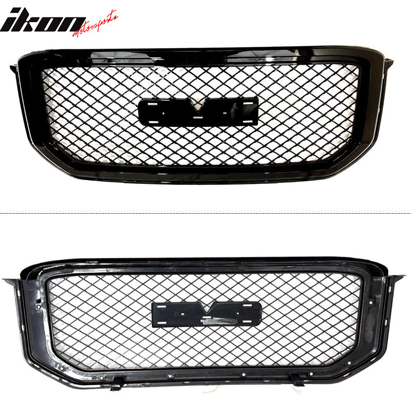 Grille Compatible With 2015-2018 GMC Yukon XL Denali, Factory Sport Square Mesh Style Hood Bumper Grill by IKON MOTORSPORTS