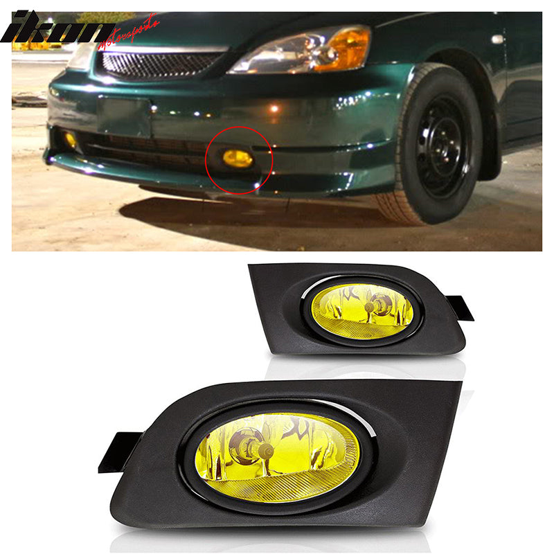 2001-2003 Honda Civic Yellow Lens 2PCS Front Bumper Fog Lights Lamps