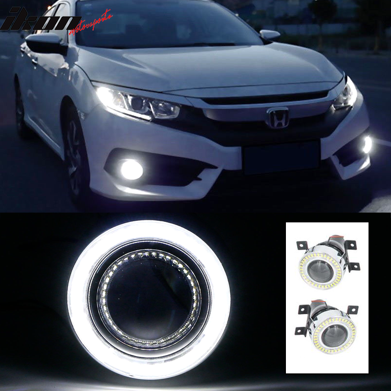 2016-2020 Honda Civic 2PCS LED Halo Angel Eyes Projector Fog Lights