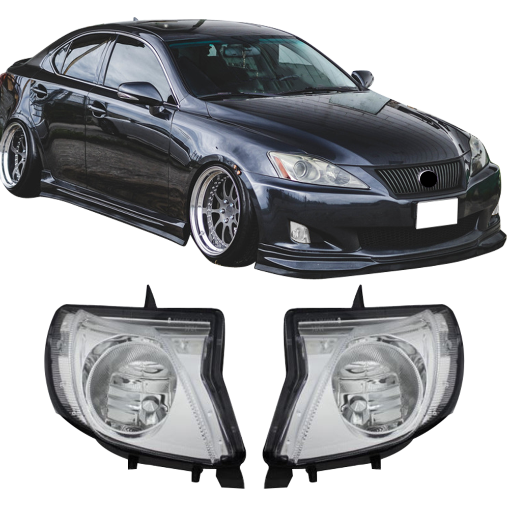 IKON MOTORSPORTS Fog Lights, Compatible With 2006-2010 Lexus IS250 IS350, Black Housing Front Bumper Fog Lamp LH RH for Cars