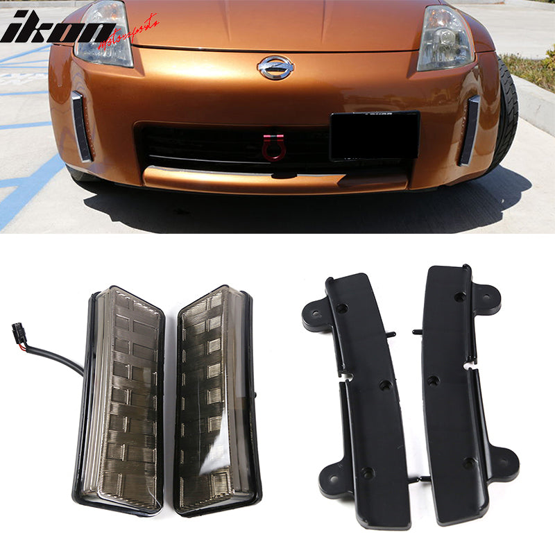 2003-2005 Nissan 350Z Smoked 2PC Front Bumper Reflector Fog Lights LED