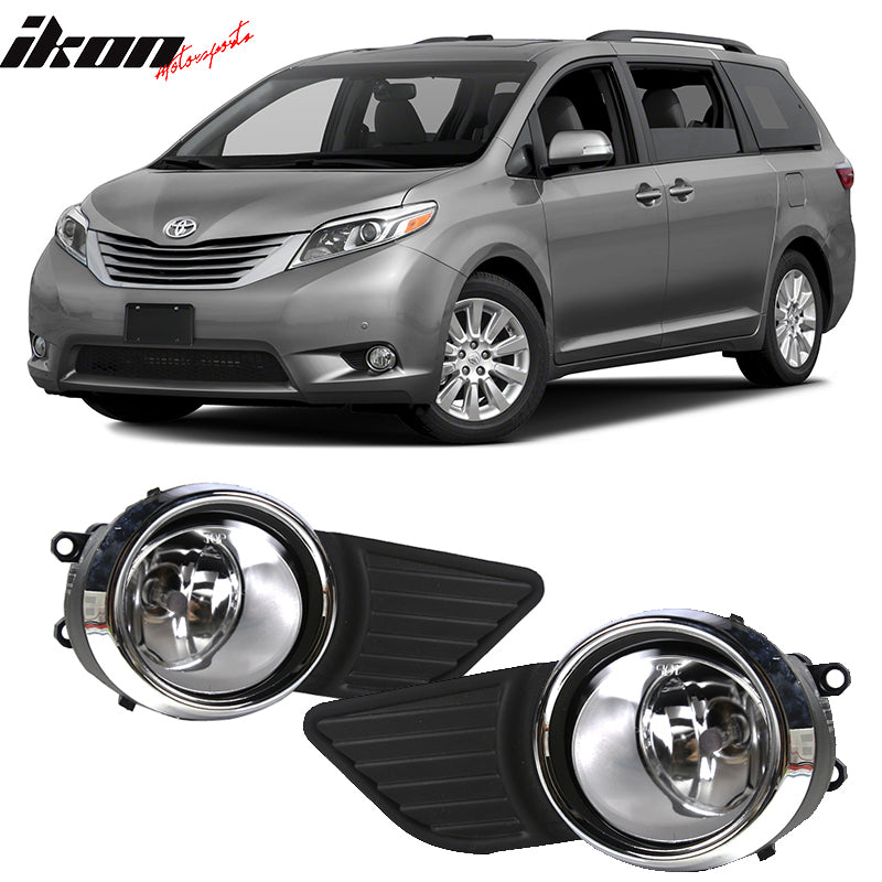 2011-2017 Toyota Sienna Chrome Clear Front Bumper Fog Lights Lamps