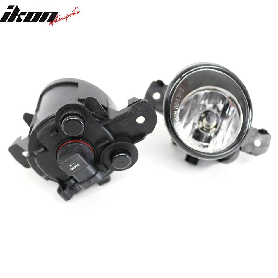 IKON MOTORSPORTS Fog Lights, Compatible with 2004-2015 Nissan Sentra, Black Housing Clear Lens Front Bumper Driving Fog Lamp, Pair