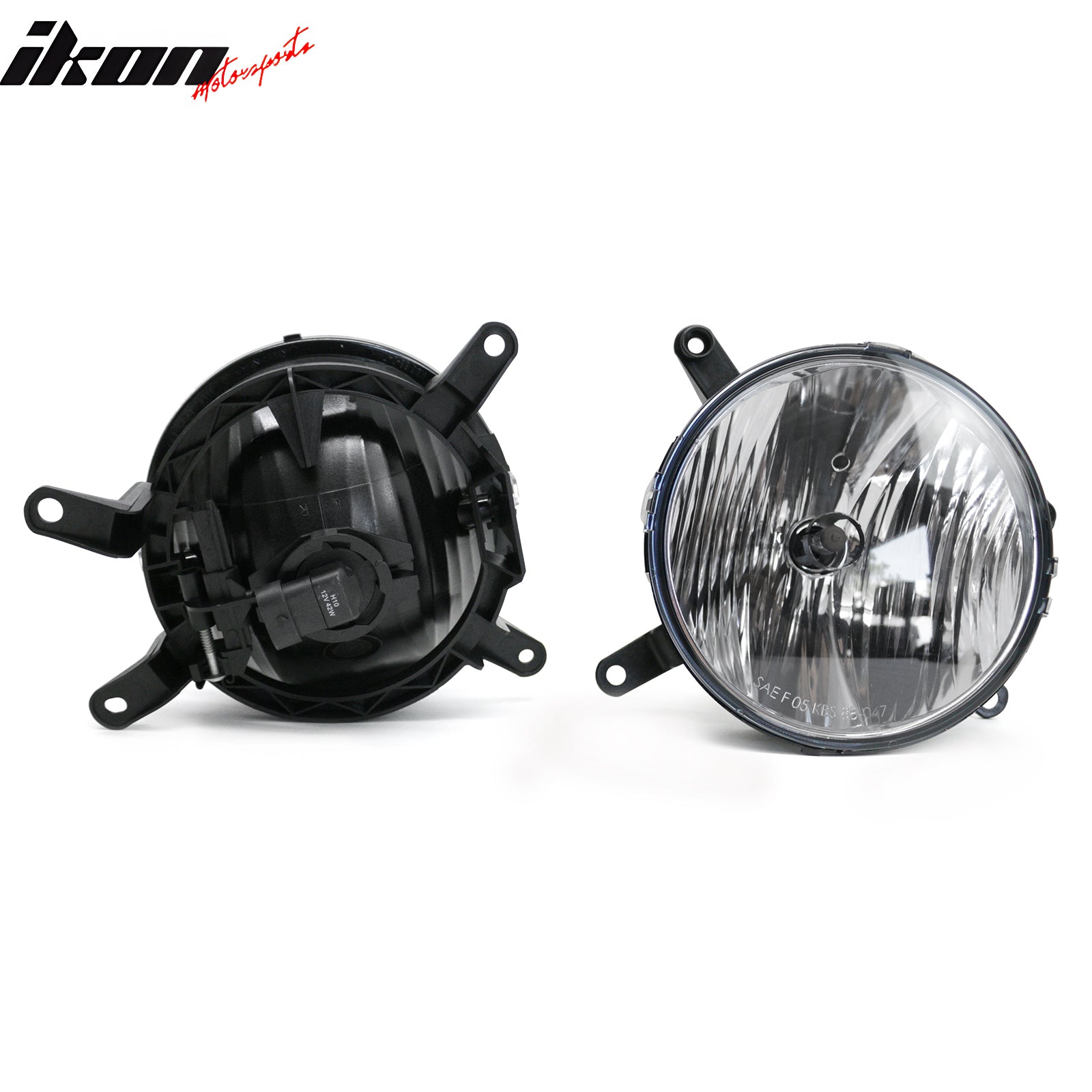 IKON MOTORSPORTS Fog Lights, Compatible with 2005-2009 Ford Mustang GT, Black Housing Clear Lens Front Bumper Driving Fog Lamp, Pair