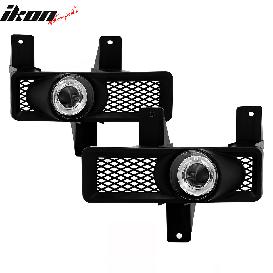 IKON MOTORSPORTS, Projector Fog Lights Compatible with 1997-1998 Ford F-150, 2PCS Front Bumper Fog Lights Lamps Assembly Black Housing Ring Style