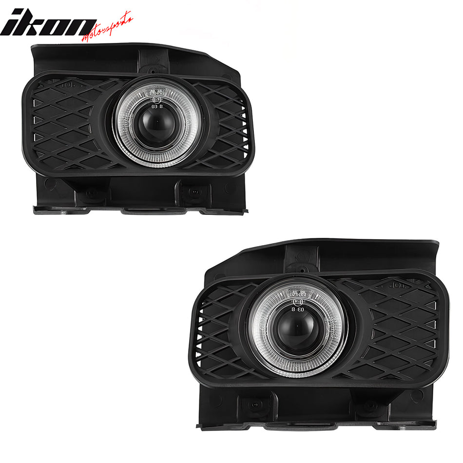 IKON MOTORSPORTS, Projector Fog Lights Compatible with 1999-2003 Ford F-150, 2PCS Front Bumper Fog Lights Lamps Assembly Black Housing Ring Style
