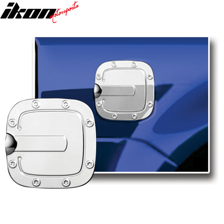 IKON MOTORSPORTS, Fuel Gas Door Cover Compatible With 2009-2019 Ford Flex, Mirror Finish Stainless Steel Exterior Side Fuel Tank Gas Cap Cover Trim Decoration Accessories
