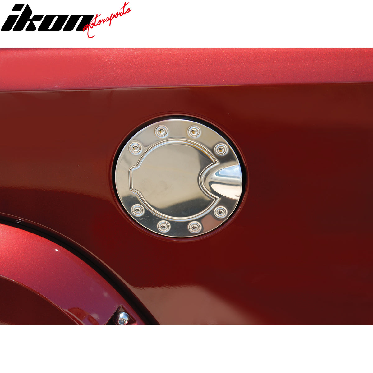 IKON MOTORSPORTS, Fuel Gas Door Cover Compatible With 2007-2012 Dodge Nitro & 2007-2009 Jeep Grand Cherokee, Mirror Finish Stainless Steel Exterior Side Fuel Tank Gas Cap Cover Decoration Accessories