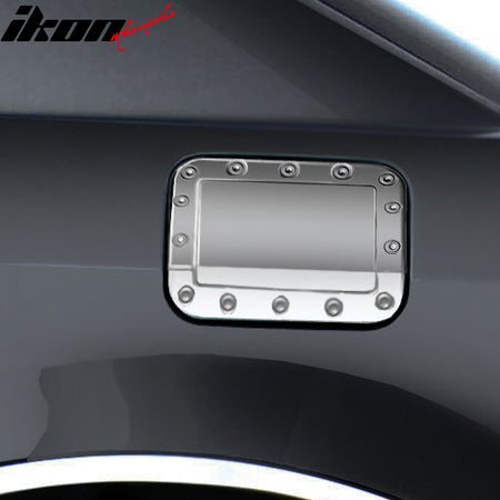 IKON MOTORSPORTS, Fuel Gas Door Cover Compatible With 2005-2010 Chrysler 300/300C & 2005-2010 Dodge Magnum, Mirror Finish Stainless Steel Exterior Side Fuel Tank Gas Cover Trim Decoration Accessories