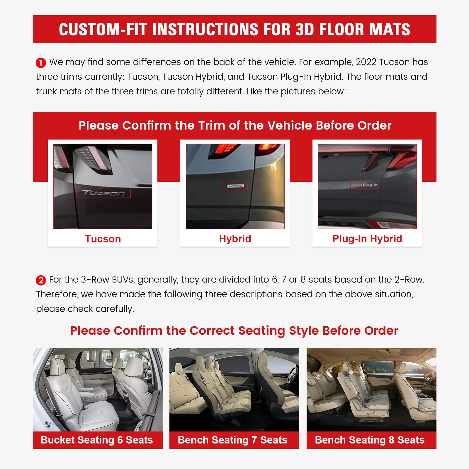 Fits 18-23 Kia Stinger RWD All Weather TPE 3D Floor Mats Liner + Trunk Mat Cover