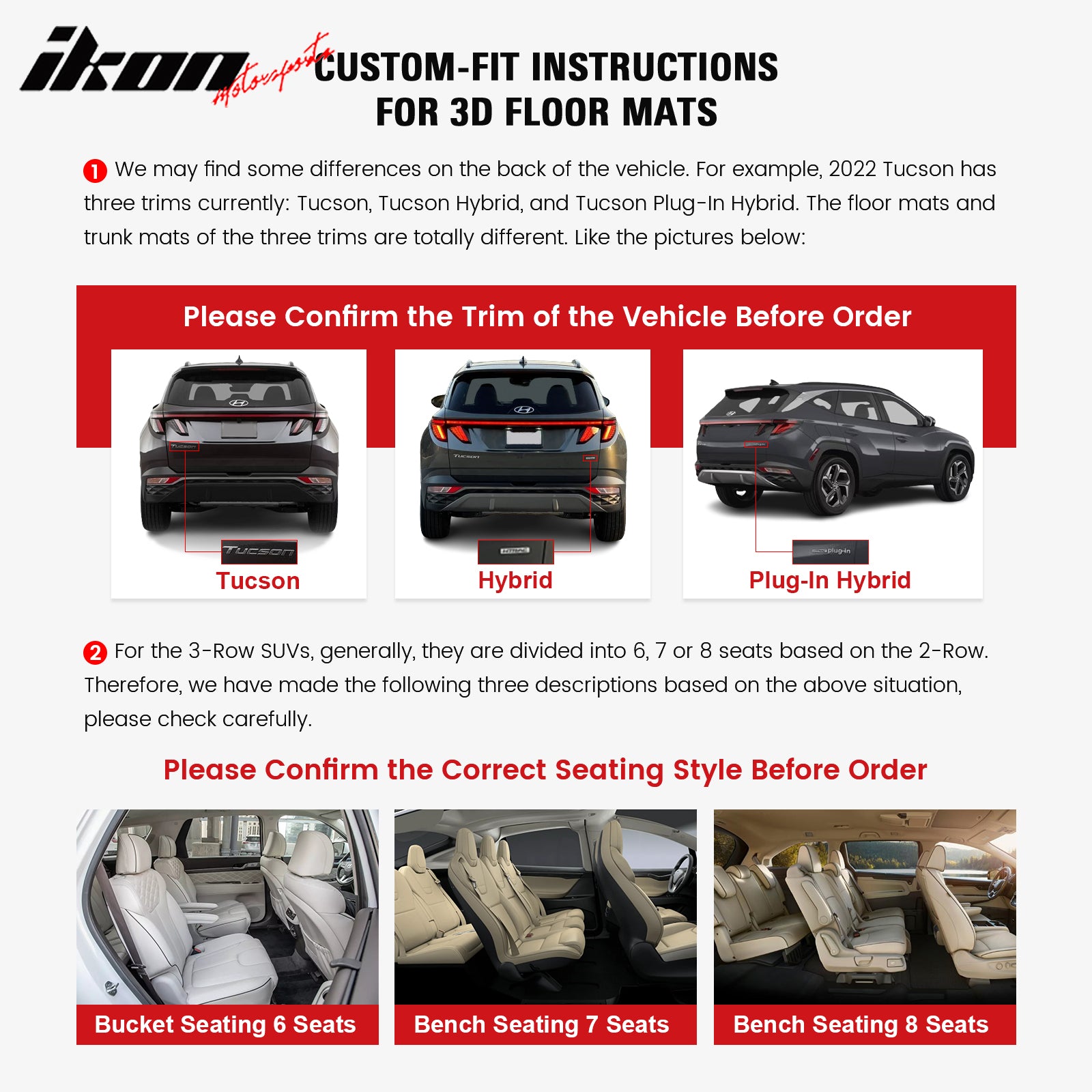 Fits 23-24 Kia Niro EV Floor Mats All Weather TPE 3D Carpets Liner Guard 3PC Set