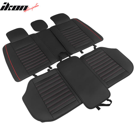 Universal Black & Red Stitching Car Seat Covers PU Leather Full Set - 02 Style