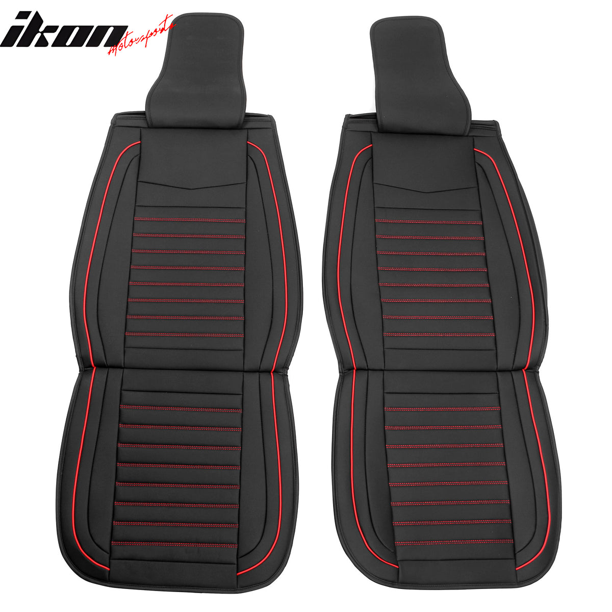 Universal Black & Red Stitching Car Seat Covers PU Leather - 02 Style (Front)