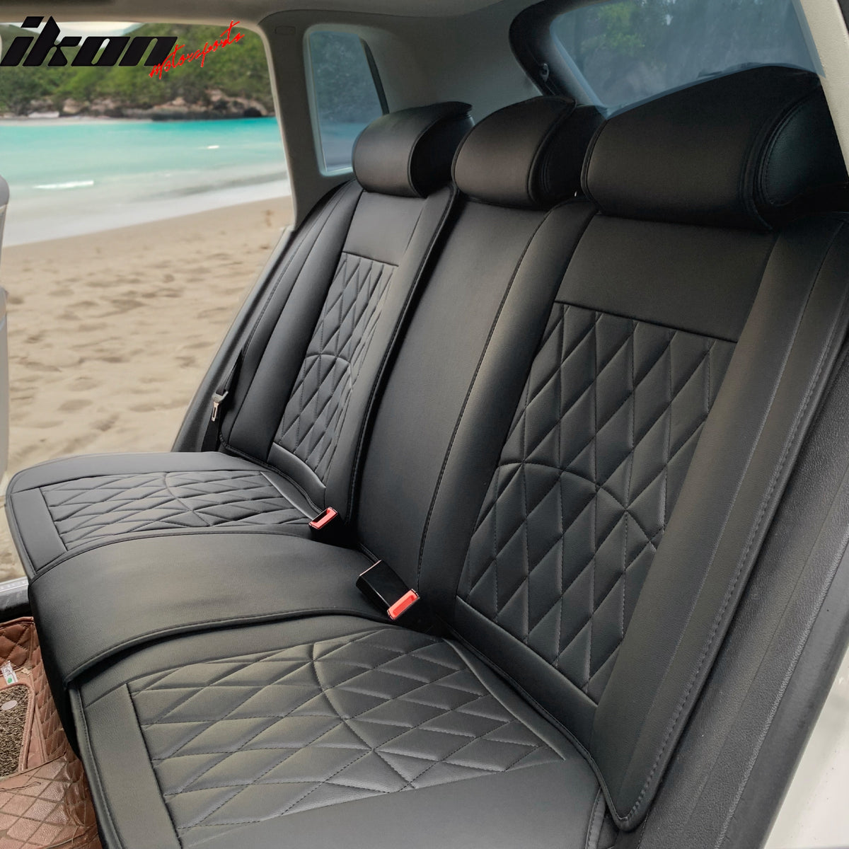 Universal PU Leather Car Seat Covers w/ Lumbar 04B Style 5-Seat Full Set