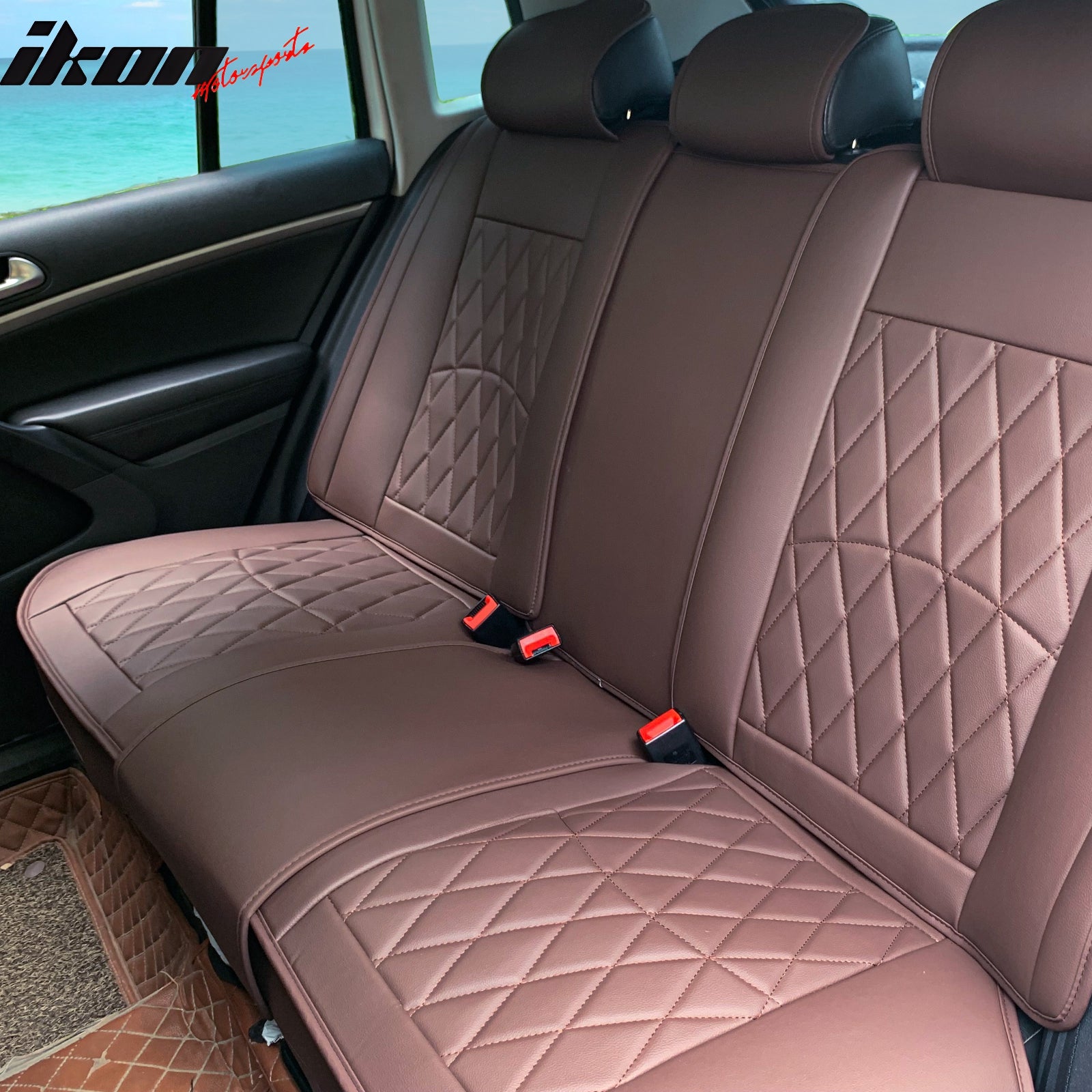 Universal PU Leather Car Seat Covers w/ Lumbar 04B Style 5-Seat Full Set