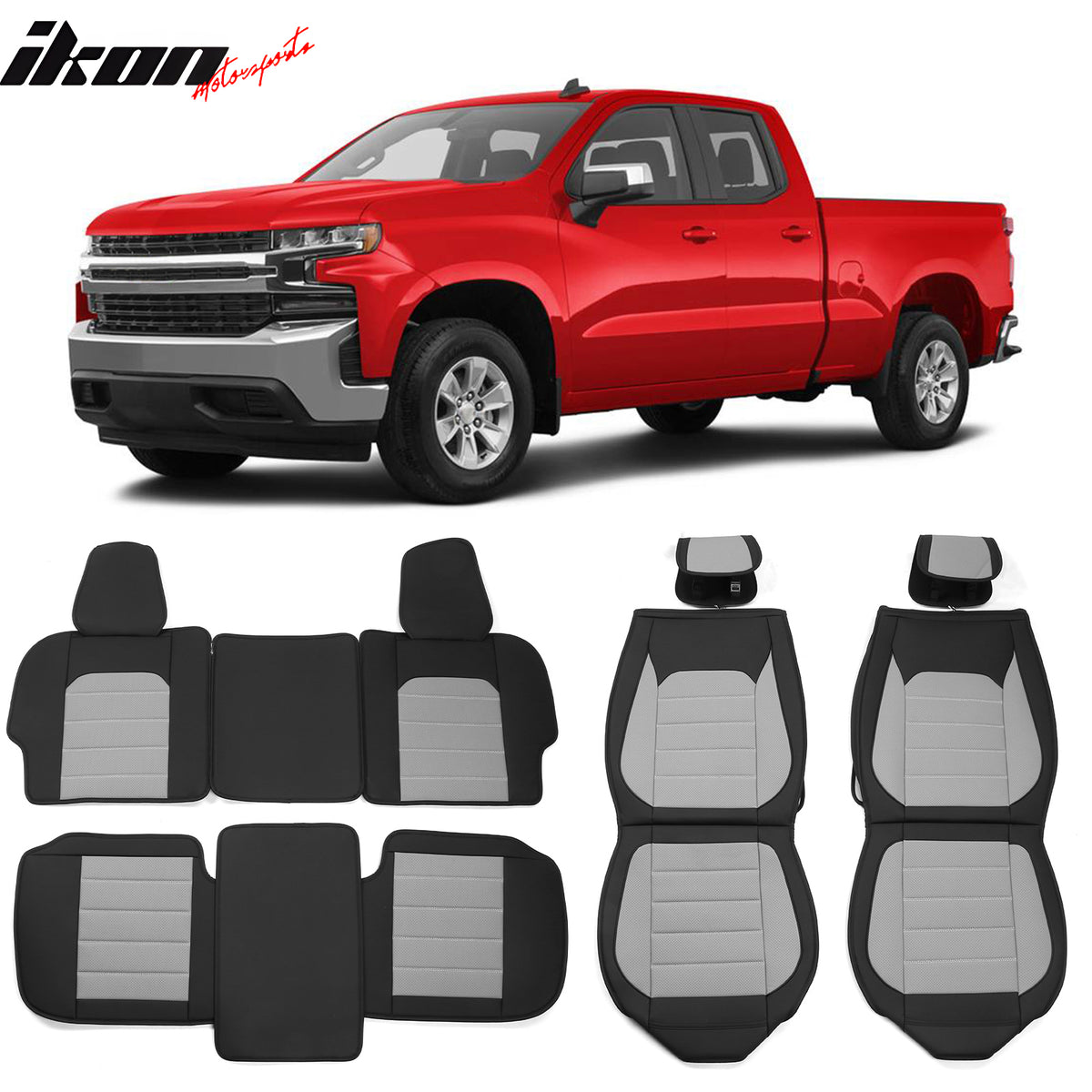 Fits 07-23 Silverado 1500 2500/3500HD Seat Covers PU Leather 5 Seats Set