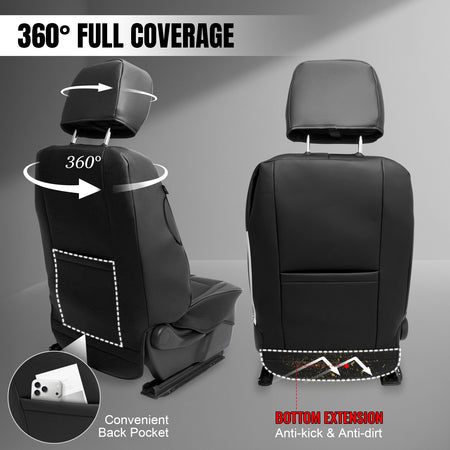 IKON MOTORSPORTS Car Seat Covers Compatible with 2014-2018 Chevy Silverado 1500 & GMC Sierra 1500, Waterproof Easy Clean PVC Driver Seat Cushion Protector Cover (Full Set, Black)