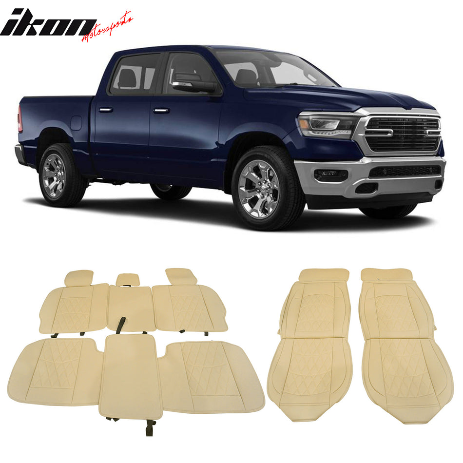 IKON MOTORSPORTS, Full Set Car Seat Covers Compatible with 2009-2023 Dodge Ram 1500, 2010-2023 Dodge Ram 2500/3500 with Split Seat 60/40, PU Leather Driver Seat Cover Cushion Protectors