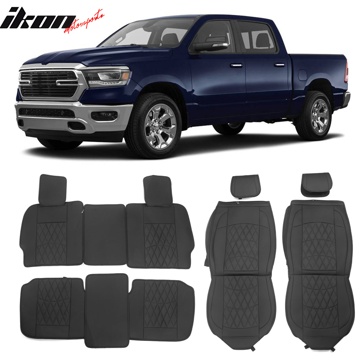 For 09-23 Dodge Ram 1500 2500 3500 Seat Covers PU Leather 5-Seat Bench Pad