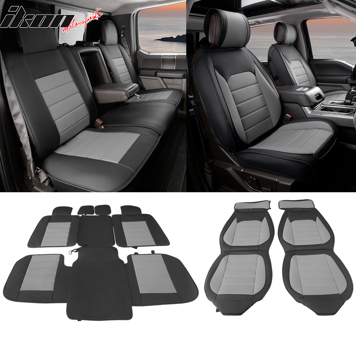 Fits 09-26 Ford F150 Crew Cab Pickup Seat Covers PU Leather 5 Seats Set