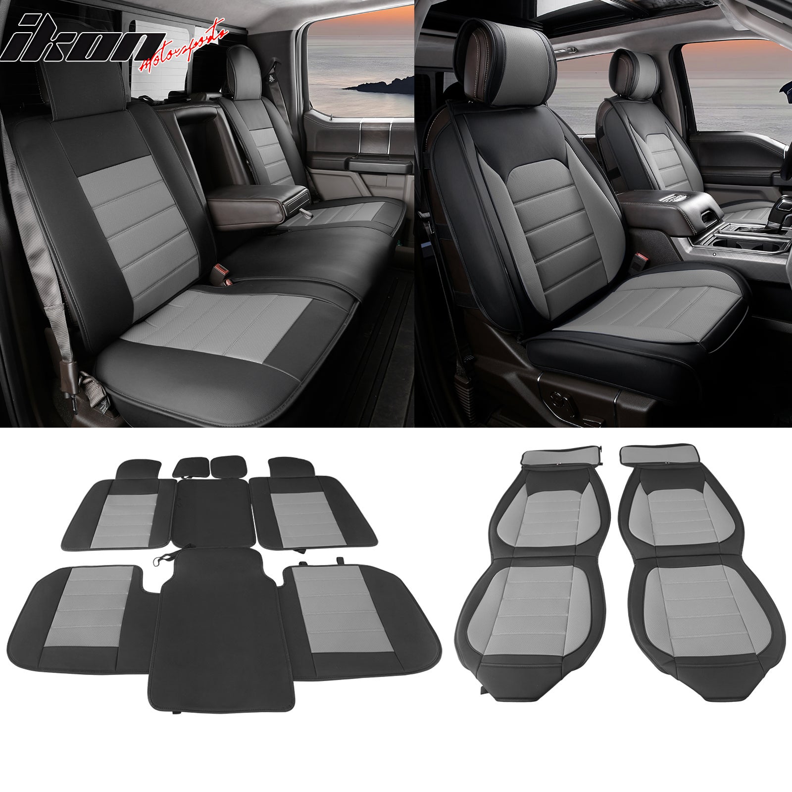Fits 09-26 Ford F150 Crew Cab Pickup Seat Covers PU Leather 5 Seats Set