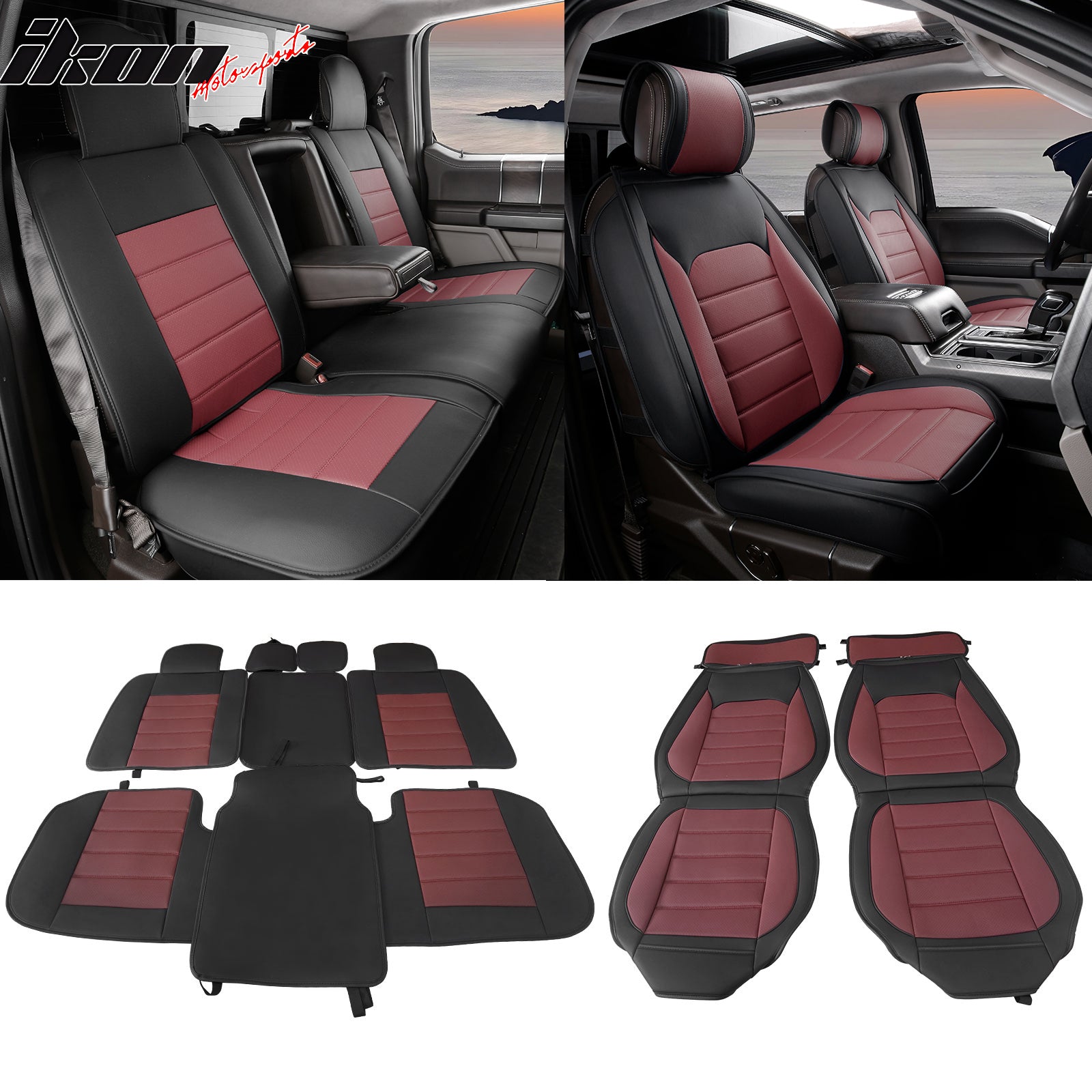 Fits 09-26 Ford F150 Crew Cab Pickup Seat Covers PU Leather 5 Seats Set
