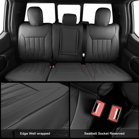 IKON MOTORSPORTS Car Seat Covers Compatible with 2021-2026 Ford F-150& 2023-2026 F-250 F-350 F-450 Crew Cab, Waterproof Easy Clean PVC Driver Seat Cushion Protector Cover (Full Set, Black)