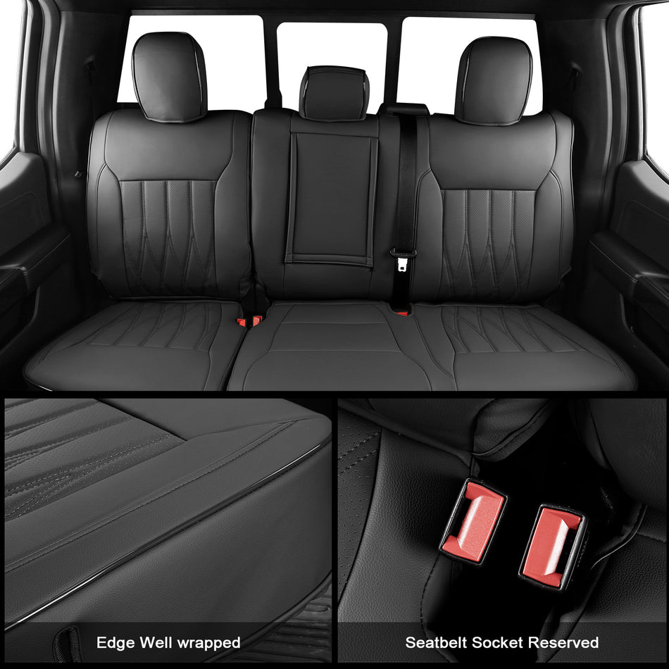 IKON MOTORSPORTS Car Seat Covers Compatible with 2021-2026 Ford F-150& 2023-2026 F-250 F-350 F-450 Crew Cab, Waterproof Easy Clean PVC Driver Seat Cushion Protector Cover (Full Set, Black)