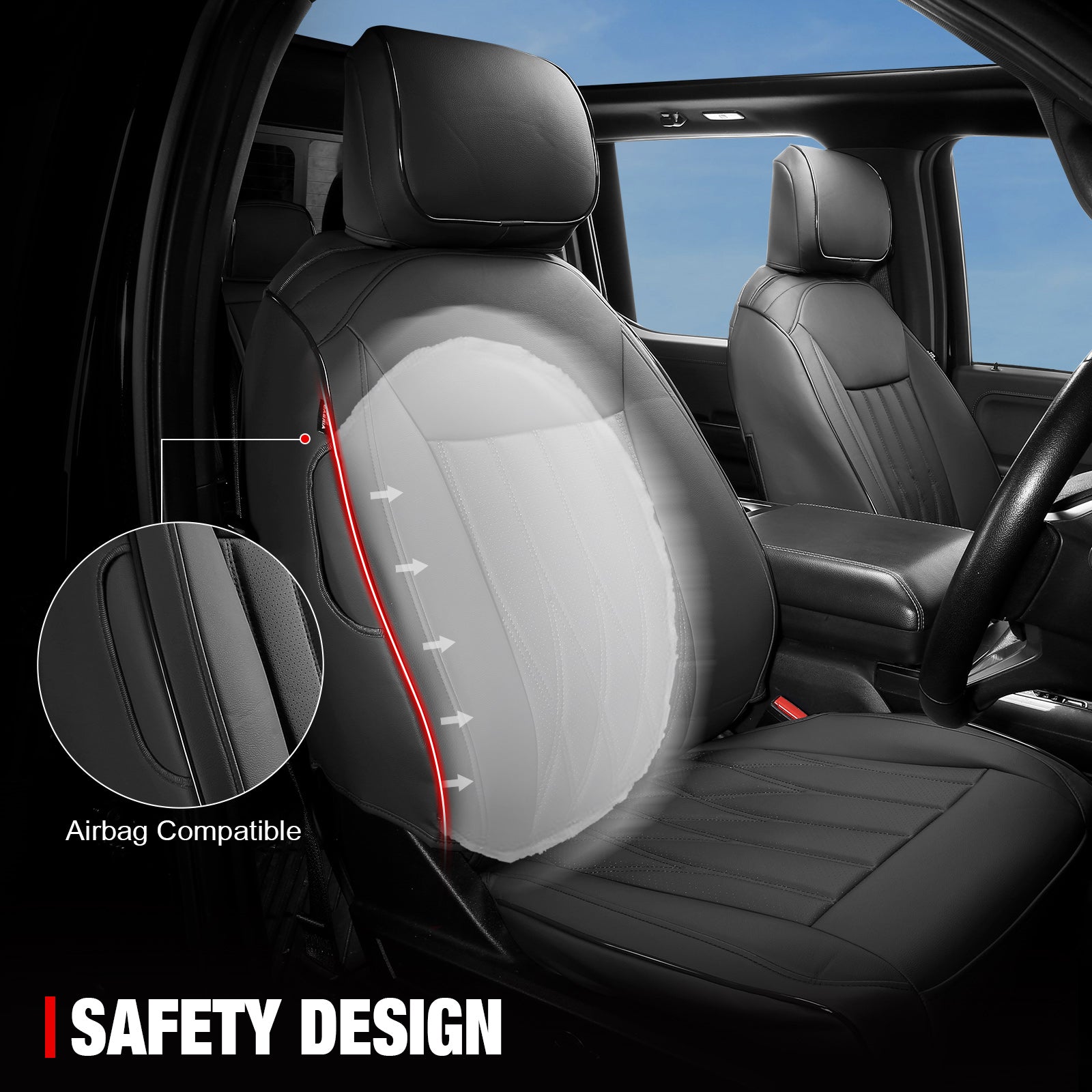 Fits 21-26 Ford F150 22-26 F250 F350 F450 Crew Cab Seat Covers Full Set Black