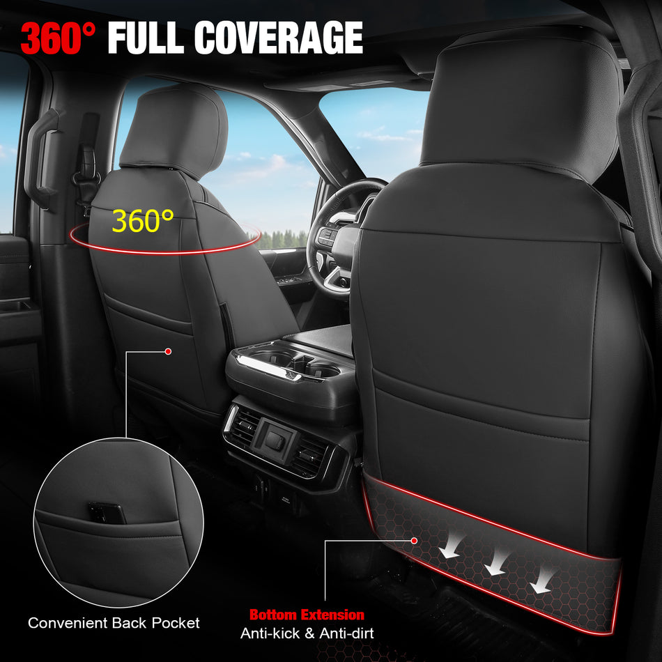 IKON MOTORSPORTS Car Seat Covers Compatible with 2021-2026 Ford F-150& 2023-2026 F-250 F-350 F-450 Crew Cab, Waterproof Easy Clean PVC Driver Seat Cushion Protector Cover (Front Row, Black)