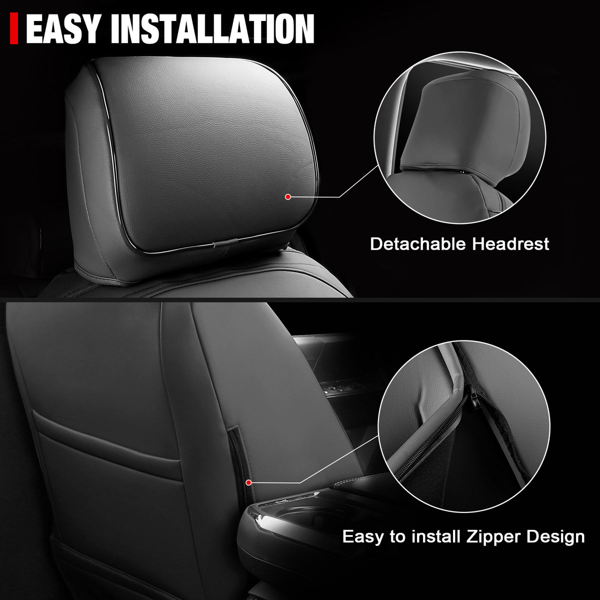 Fits 21-26 Ford F150 22-26 F250 F350 F450 Crew Cab Front Row Seat Covers Black