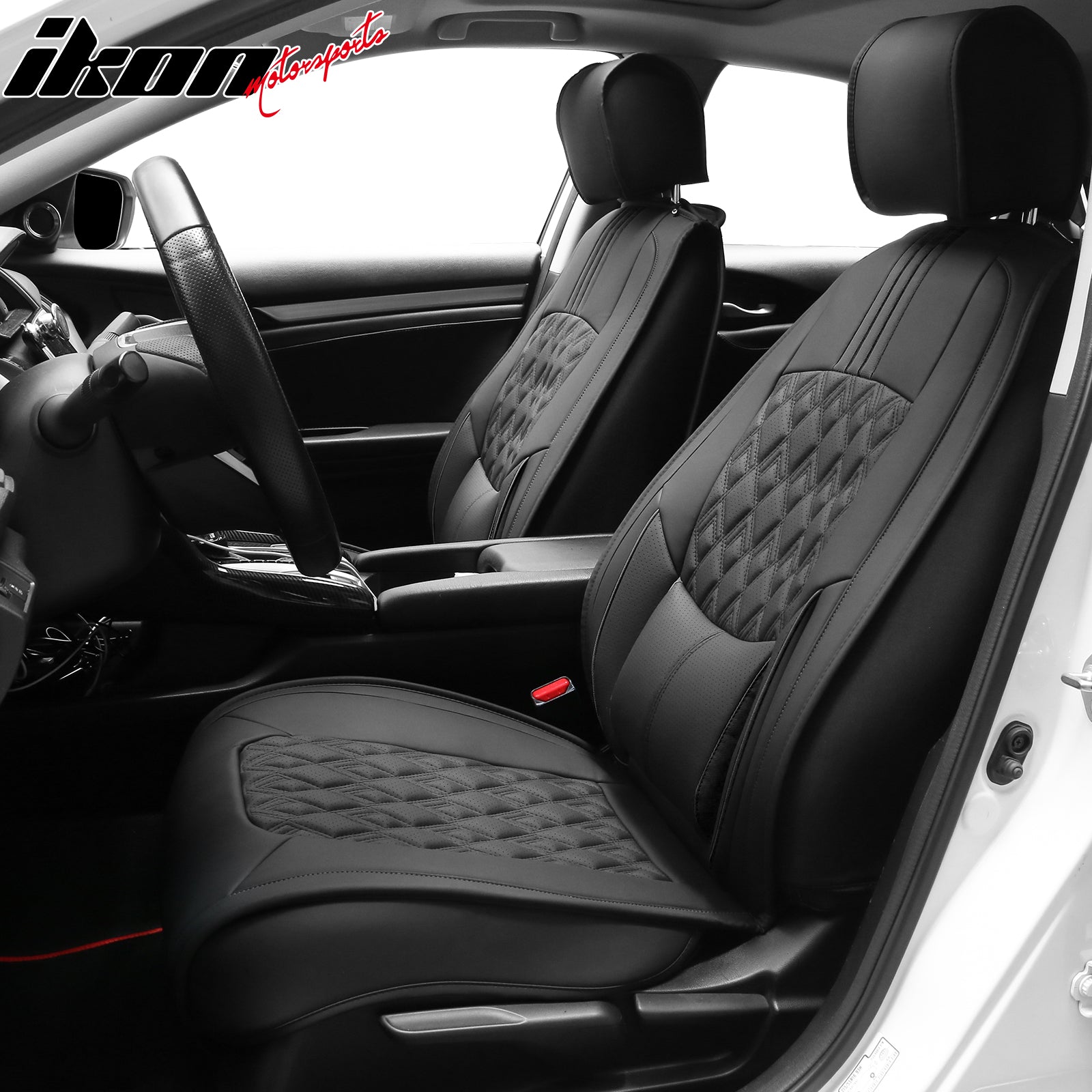 2016-2021 Honda Civic Seat Covers PU Leather Car Cushion w/ Lumbar Black