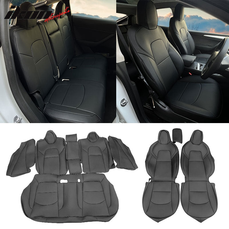 IKON MOTORSPORTS, Full Set Car Seat Covers Compatible With 2017-2023 Tesla  Model 3 4-Door, Leather 5-Seat Seat Cover – Ikon Motorsports