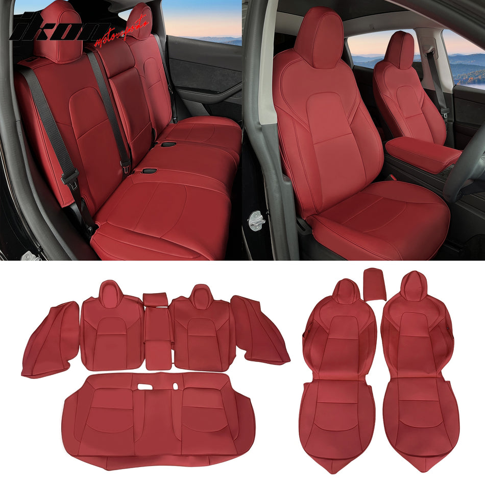 IKON MOTORSPORTS, Full Set Car Seat Covers Compatible With 2017-2023 Tesla Model 3 4-Door, Leather 5-Seat Seat Cover