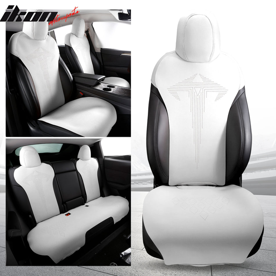 IKON MOTORSPORTS Seat Cover Cushions Compatible with 2017-2023 Tesla Model 3, Suede Leather (Front + Second Row, V1 Style)