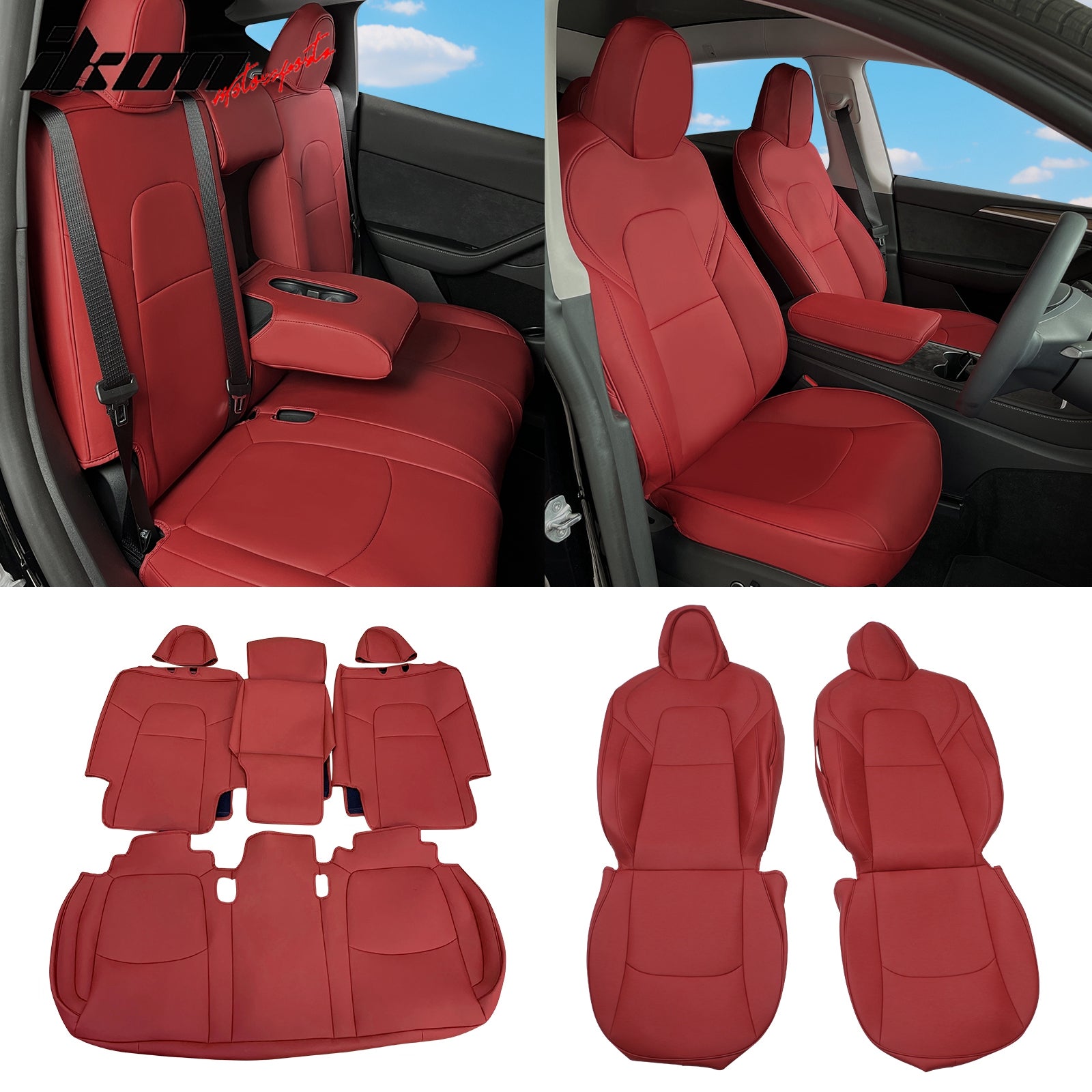 Fits 20-24 Tesla Model Y 4DR 5-Seat Seat Covers Cushion Protector Leather