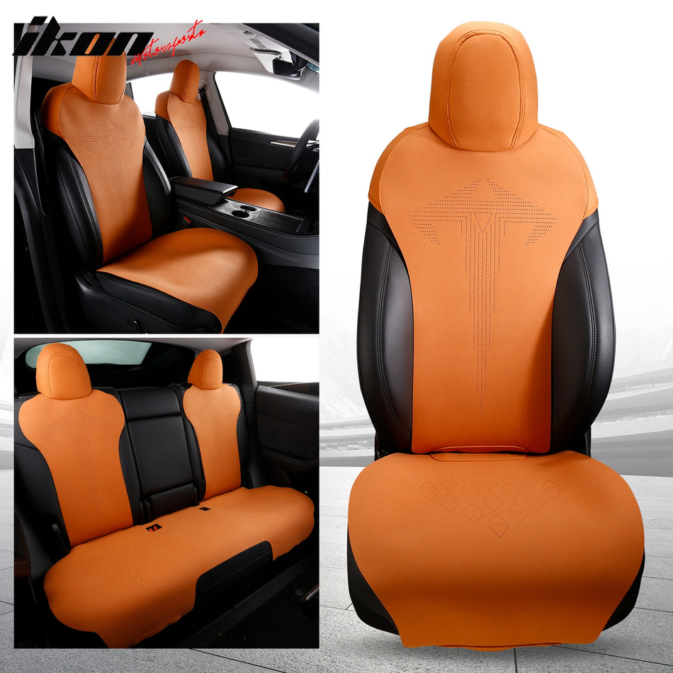 IKON MOTORSPORTS Seat Cover Cushions Compatible with 2020-2023 Tesla Model Y, Suede Leather (Front + Second Row, V1 Style)