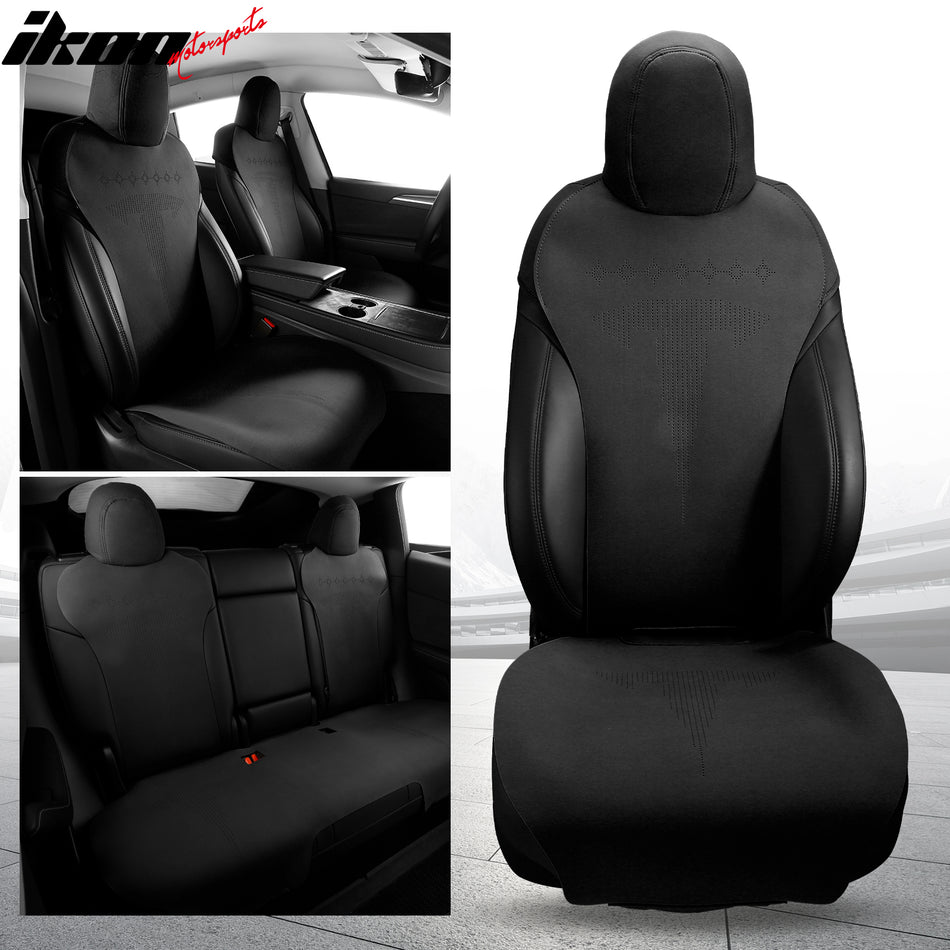 IKON MOTORSPORTS Seat Cover Cushions Compatible with 2017-2023 Tesla Model 3, Suede Leather (Front + Second Row, V2 Style)